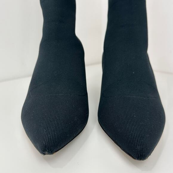 Miu Miu Kitten Heel Sock Boots Shoes Black Logo Pointed Toe EU 37.5 US 7.5 - Picture 5 of 14